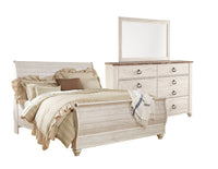 Willowton 5pc Bedroom Set with Sleigh Bed, Dresser & Mirror, Whitewash - King Size 