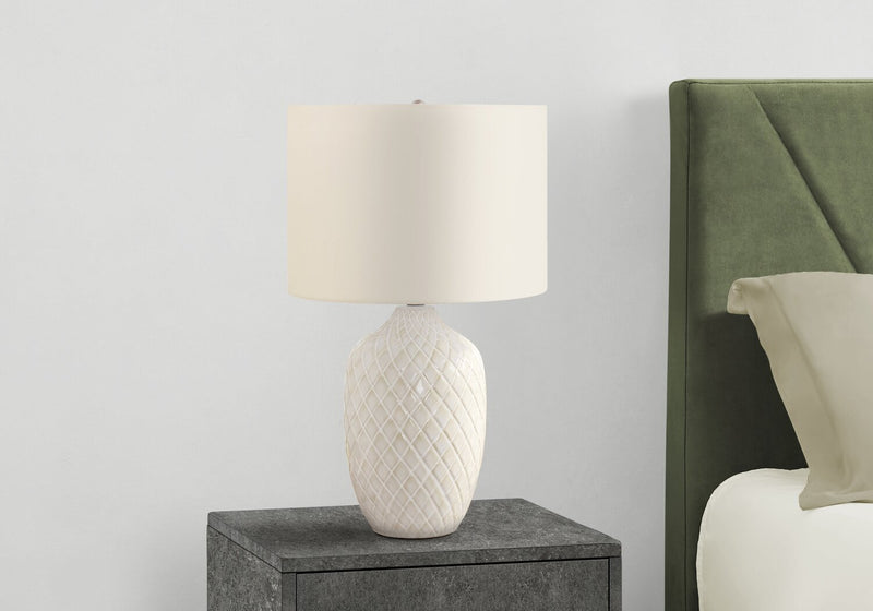 25\" Cream Textured Ceramic Table Lamp with Ginger Shade