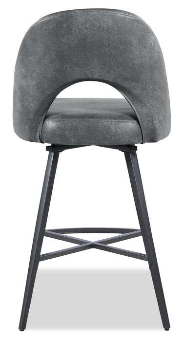 Kort & Co. Bay Counter-Height Stool with Swivel Seat, Vegan Leather Fabric, Metal - Charcoal