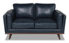 Vivia 63\" Genuine Leather Loveseat with Removable Seat Cushions and Wood Base - Navy Blue