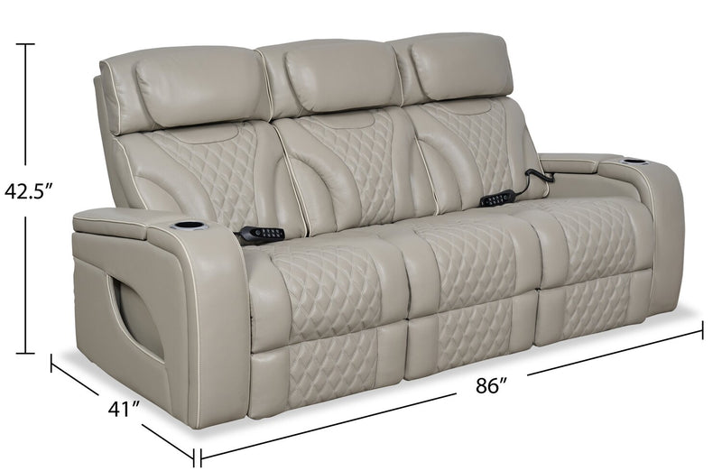 Elite 86\" Genuine Leather Massage Power Reclining Sofa with Power Headrests and Storage Arms - Grey