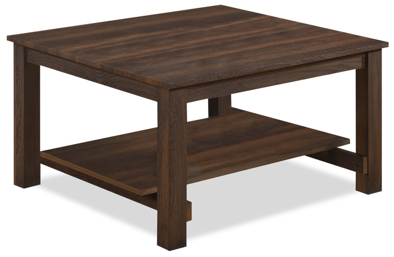 Jordi 31.5\" Traditional Coffee Table with Shelf - Brown Walnut Finish Wood