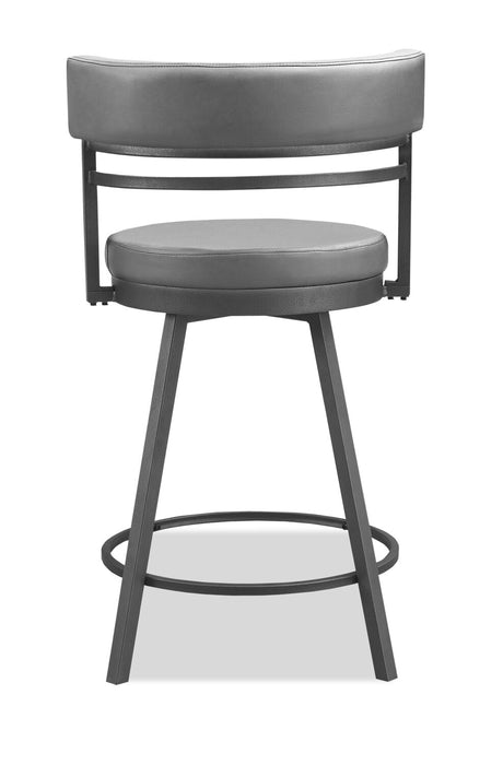 Mila Counter Stool with Swivel Seat, Vegan Leather Fabric, Metal - Grey