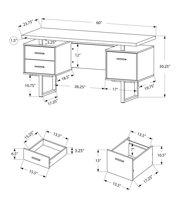 Teagan 60\" Reversible Office Desk with 3-Drawers - Espresso