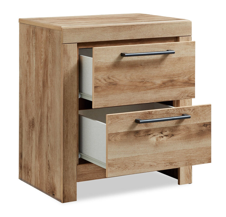 Derekson Bedside 2-Drawer Nightstand with USB Ports, 21.7\"W x 24.4\"H - Natural