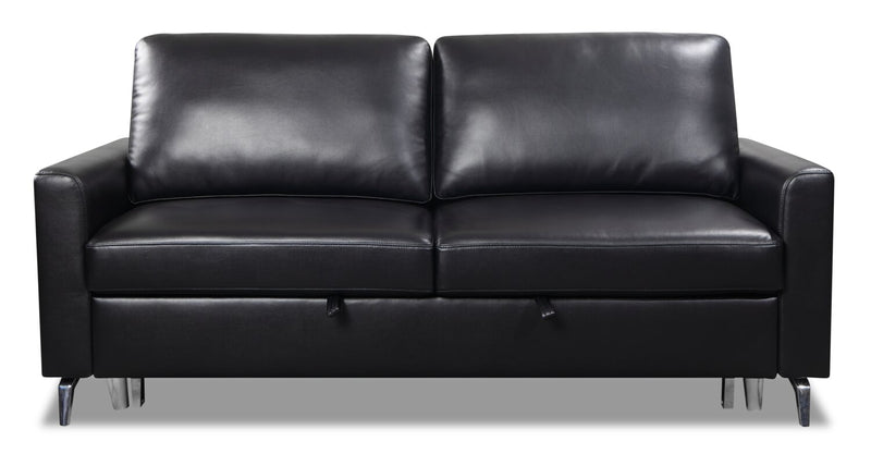 Wilson 77.5\" Leather-Look Fabric Sleeper Sofa with Drop-Down Back Cushions and Metal Legs - Black