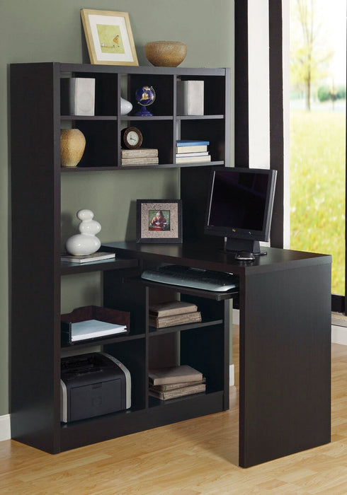 Mollie 35.5\" Reversible Office Desk with Open Bookcase - Espresso 