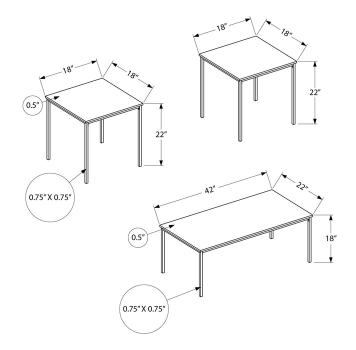 Easton 42\" Modern 3-Pack Coffee + 2 End Tables - Taupe with Black Metal Legs