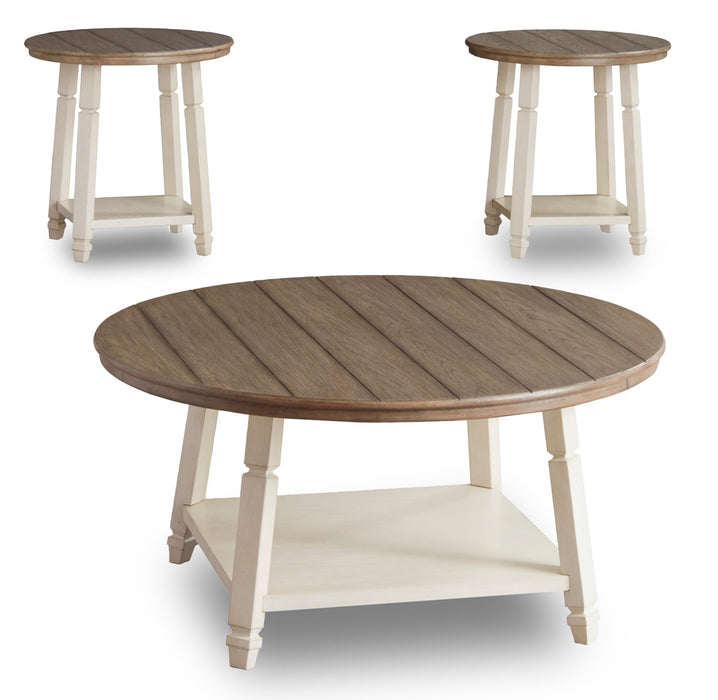Bolanbrook 40\" Rustic Round 3-Pack Coffee + 2 End Tables with Shelf - Two Tone Wood