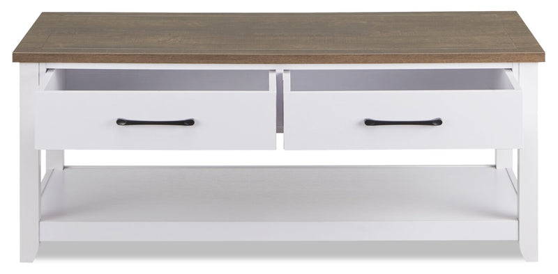 Kort & Co. Logan 23.25\" Traditional Coffee Table with Storage and Shelf - White and Walnut Oak 