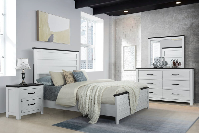 Zoey 5pc Bedroom Set with Bed, Dresser & Mirror, Two-tone White & Brown - King Size