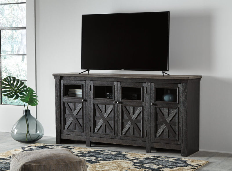 Tyler Creek 74\" Traditional TV Stand with Storage and Cable Management for TVs up to 85\"- Black Grey