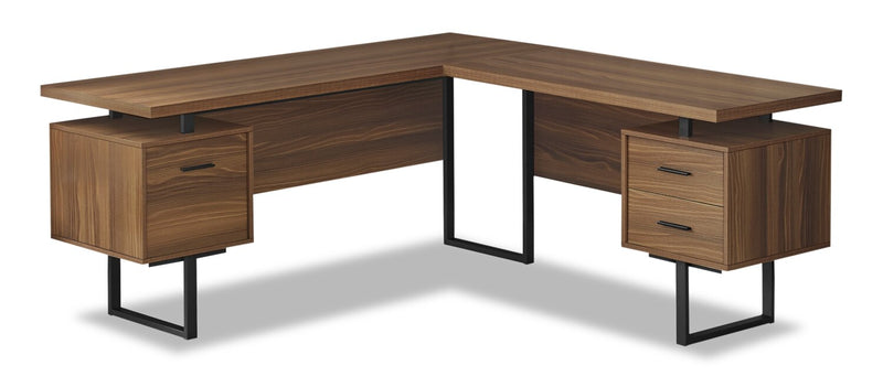 Marnie Reversible 71\" L-Shaped Corner Office Desk with 3-Drawers - Walnut