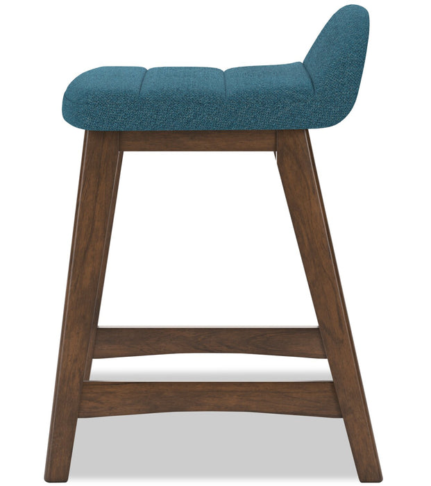 Jovi Counter-Height Stool with Linen-Look Fabric, Wood - Blue