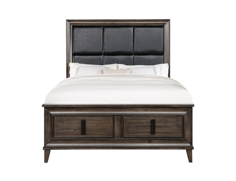 Kane 5pc Bedroom Set with Storage Bed, Dresser & Mirror, Vegan Leather, Brown - Queen Size