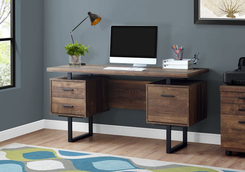 Teagan 60\" Reversible Office Desk with 3-Drawers - Brown
