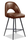 Elijah Counter-Height Stool with Swivel Seat & Vegan Leather Fabric, 26\"H, Metal - Brown