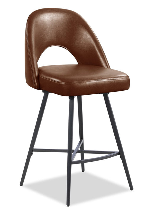 Elijah Counter-Height Stool with Swivel Seat & Vegan Leather Fabric, 26\"H, Metal - Brown