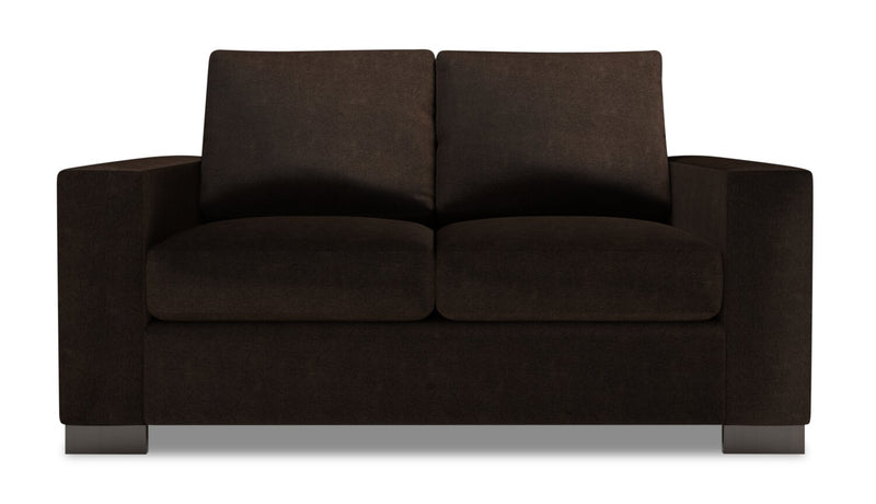 Made in Canada Customizable Sofa Lab Track 62\" Chenille Fabric Loveseat with Track Arms - Luxury Chocolate Brown
