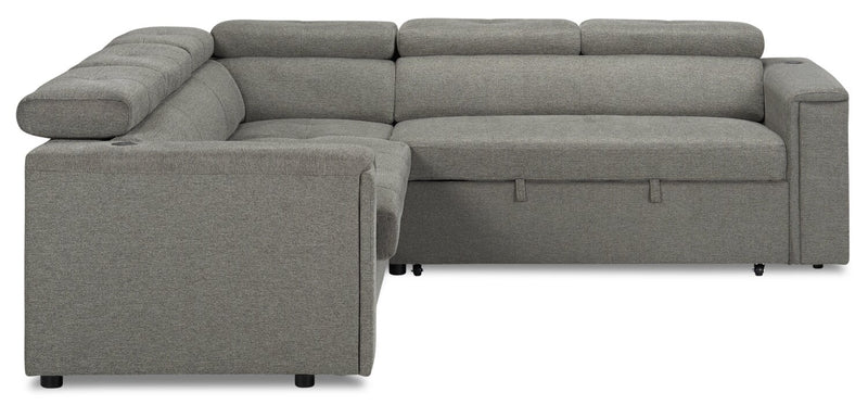 Savvy 2-Piece Right-Facing Linen-Look Fabric Sleeper Sectional with Adjustable Headrests - Grey
