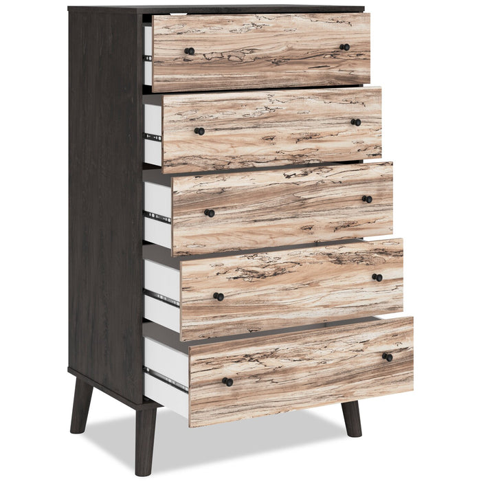 Wolf Bedroom Chest of Drawers, 5-Drawer, 29.9\"W x 50.7\"H, Modern Mid-Century - Two-tone Brown & Natural