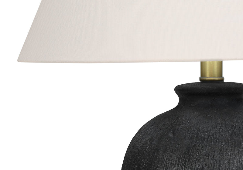 24\" Black Textured Ceramic Table Lamp with Ivory Shade