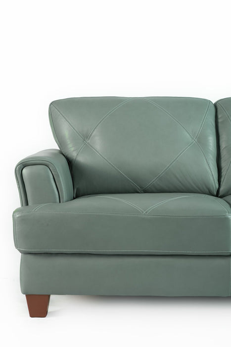 Chateau d’Ax Vita 87\" 100% Genuine Leather Sofa with Diamond Pattern Stitching and Wood Legs - Seafoam Green