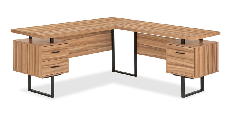 Marnie Reversible 71\" L-Shaped Corner Office Desk with 3-Drawers - Light Brown