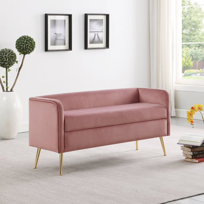 Cass 52\" Bench - Pink Velvet with Gold Legs