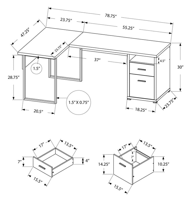 Pollie 78.75\" Reversible L-Shaped Office Desk with 2-Drawers & Cubby - Grey