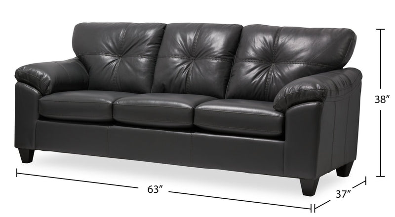 Made in Canada Addison 86\" Leather-Look Fabric Sofa with Tufted Back Cushion - Grey