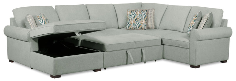 Scott Living Haven 3-Piece Left-Facing Chenille Fabric Sleeper Sectional with Storage Chaise - Seafoam Blue