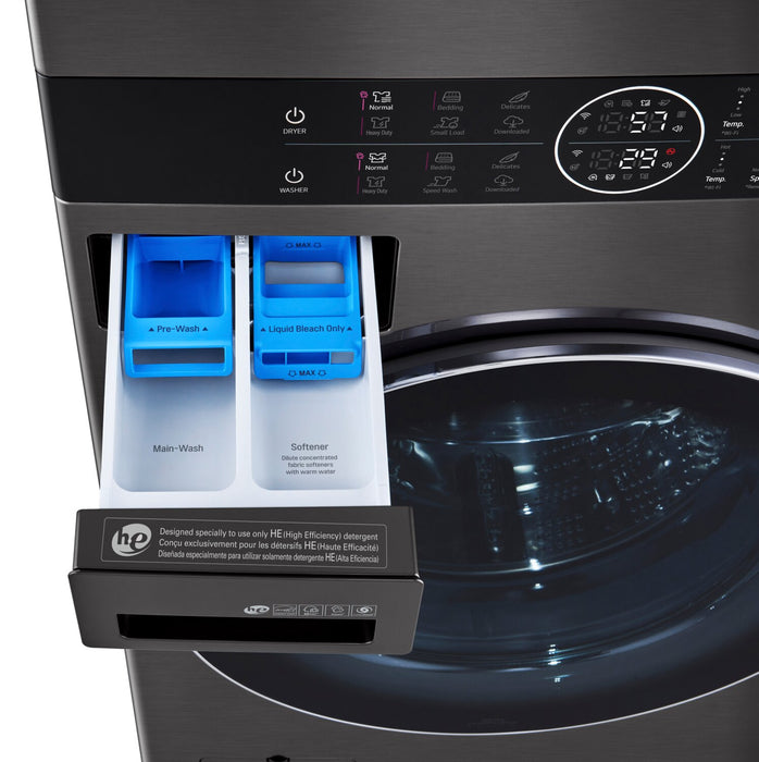 LG 5.2 Washer/7.4 Dryer Cu. Ft. Front-Load High-Efficiency Steam Washtower™ - Black Steel - WKGX201HBA