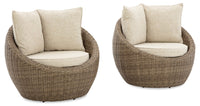 Lume Outdoor Patio Set of 2 Chairs - Resin Wicker & Nuvella Fabric , UV & Weather Resistant - Natural/Beige 