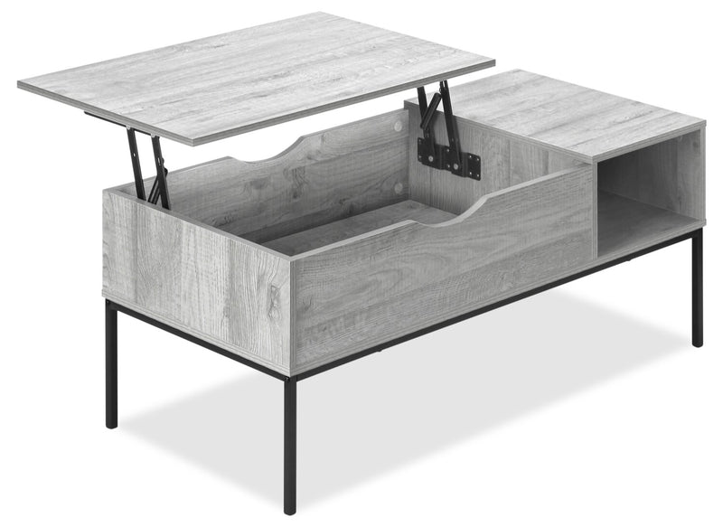 Bence 42\" Modern Lift Top Coffee Table with Storage - Taupe with Black Metal Legs