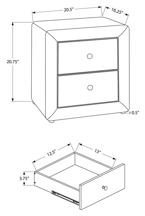 Zara Upholstered Bedside 2-Drawer Nightstand, 20.5\"W x 20.75\"H - Grey