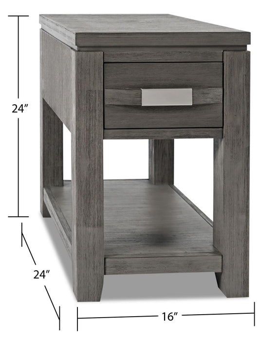 Bronx 16\" Rustic Chairside Table with Storage and Shelf - Grey Wood