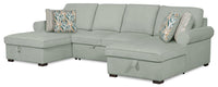 Scott Living Haven 3-Piece Chenille Fabric Sleeper Sectional with Two Storage Chaises - Seafoam Blue 