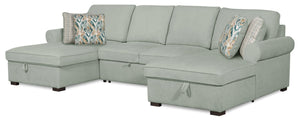 Scott Living Haven 3-Piece Chenille Fabric Sleeper Sectional with Two Storage Chaises - Seafoam Blue