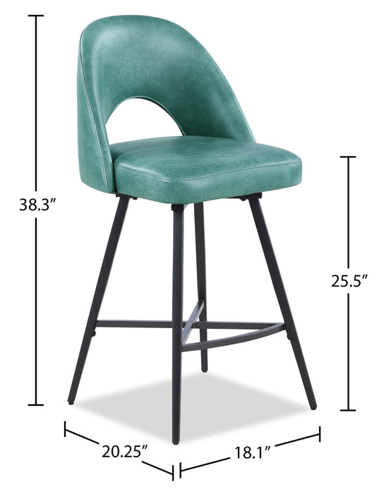 Kort & Co. Bay Counter-Height Stool with Swivel Seat, Vegan Leather Fabric, Metal - Aqua