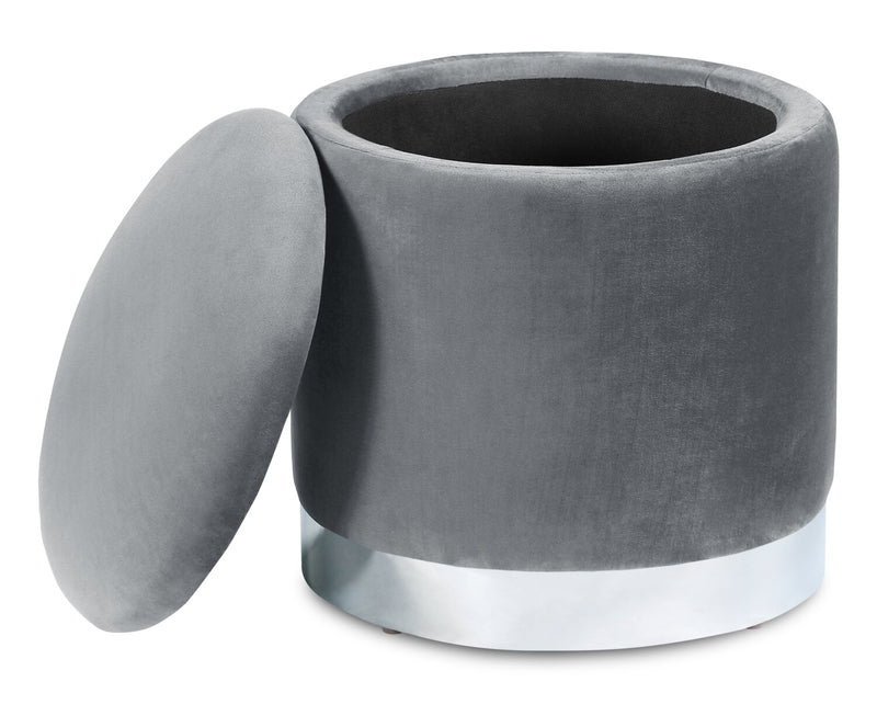 Phebe 16.5\" Storage Ottoman with Silver Trim Base - Grey