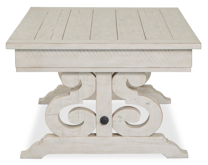 Bronwyn 50\" Traditional Coffee Table with Storage - Alabaster Pine with Scroll Design Wood Base