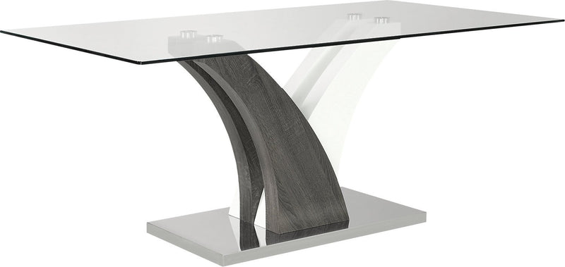 Tuxedo Dining Table with Glass Top, Pedestal Base, 72\"W - Grey & White