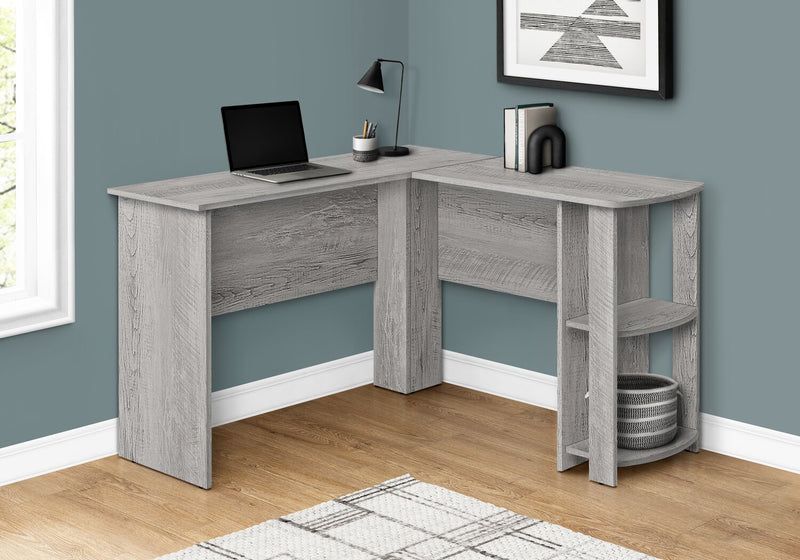 Eason 47\" L-Shaped Office Desk with Shelf - Grey