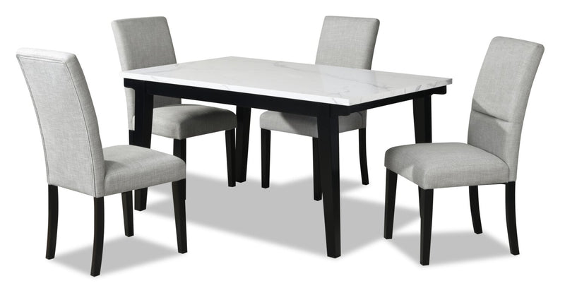 Verona 5pc Dining Set with Table & 4 Chairs, Culture Marbled Top, 60\"W - White