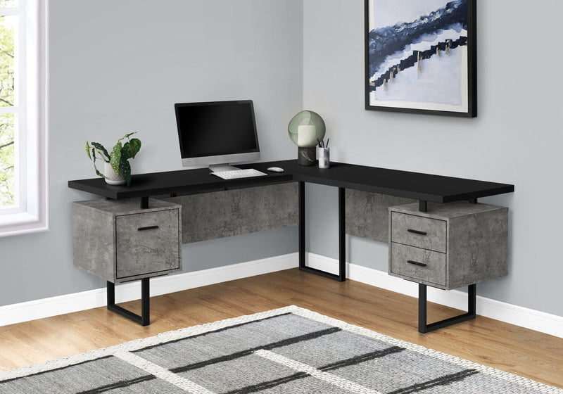 Marnie Reversible 71\" L-Shaped Corner Office Desk with 3-Drawers - Black Concrete-Look