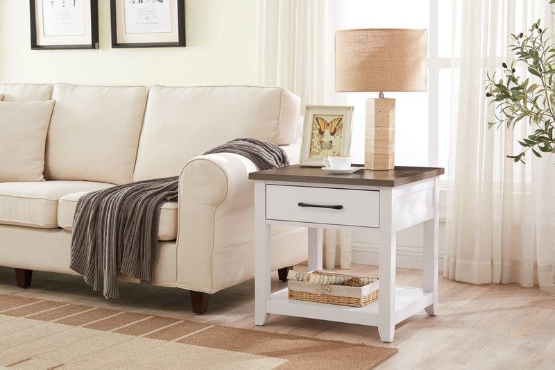 Kort & Co. Logan 22\" Traditional End Table with Storage and Shelf - White and Walnut Oak 