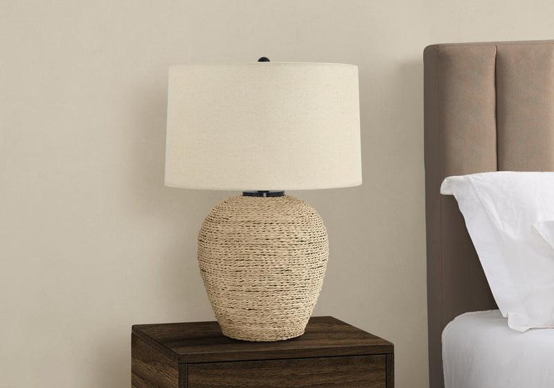 25\" Ratten Table Lamp with Beige Shade