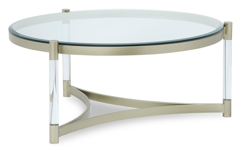 Silas  40.75\" Modern Round Glass Top Coffee Table - Platinum with Metal and Acrylic