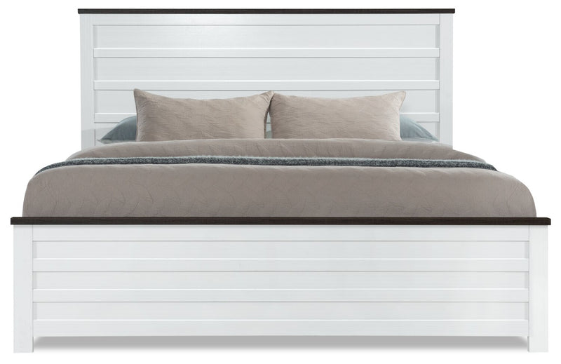 Zoey Panel Bed, Two-tone White & Brown - King Size